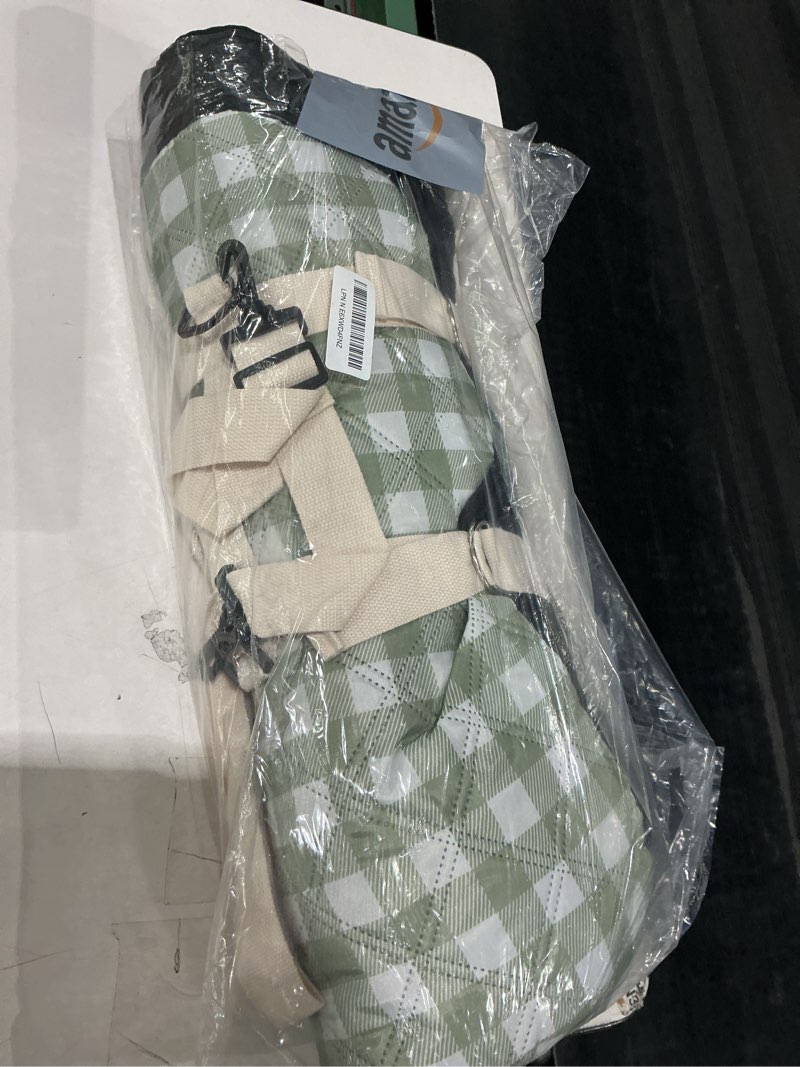 Condition photo showing Good Condition for 80"x 83" extra large picnic blanket waterproof sandproof, foldable outdoor mat with premium canvas strap for beach green gingham