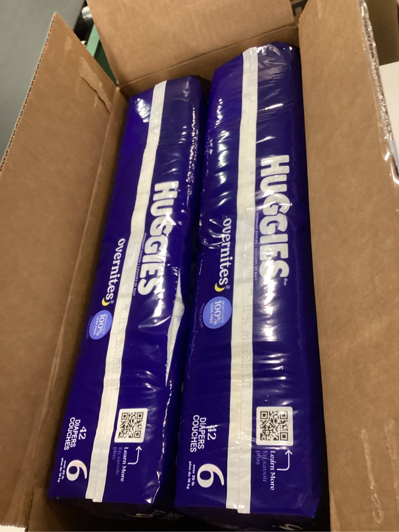 Condition photo showing New/Like New for Huggies Size 6 Overnites Baby Diapers: Overnight Diapers, Size 6 (35+ lbs), 84 Ct (2 Packs of 42), Packaging May Vary Size 6 84