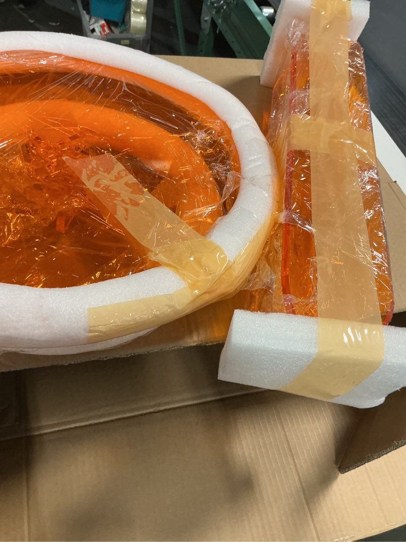 Condition photo showing New/Like New for Round Acrylic Side Table, Modern Accent End Table, Minimalist Bedside Night Stand, Small Coffee Tables for Living Room Office Bedroom Indoor Home Decor, Orange 17.7x19.7in(DxH) Circular Base Orange