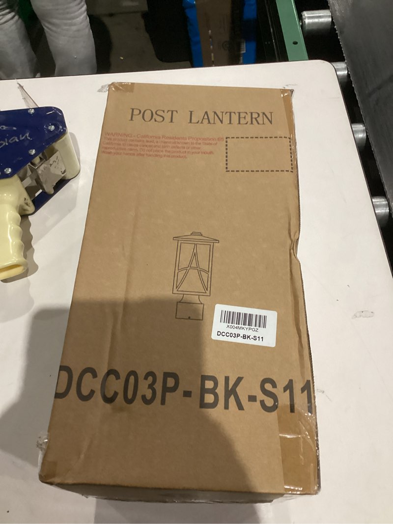 Condition photo showing As Is for Bestshared Outdoor Post Lantern with Seeded Glass Waterproof Lamp Post Light, Weather-Resistant Exterior Pole Light Fixture for Garden, Patio, Walkway (Black, 12.6 Inch Height)