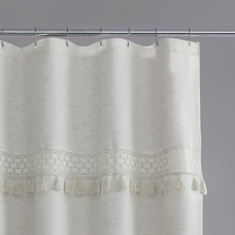 better homes & gardens crochet shower curtain – beige linen look, 72" x 72" – eco-friendly polyester blend bathroom décor