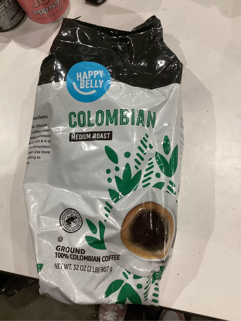 Condition photo showing New/Like New for Amazon Brand - Happy Belly Colombian Ground Coffee, Medium Roast, 2 pound (Pack of 1)