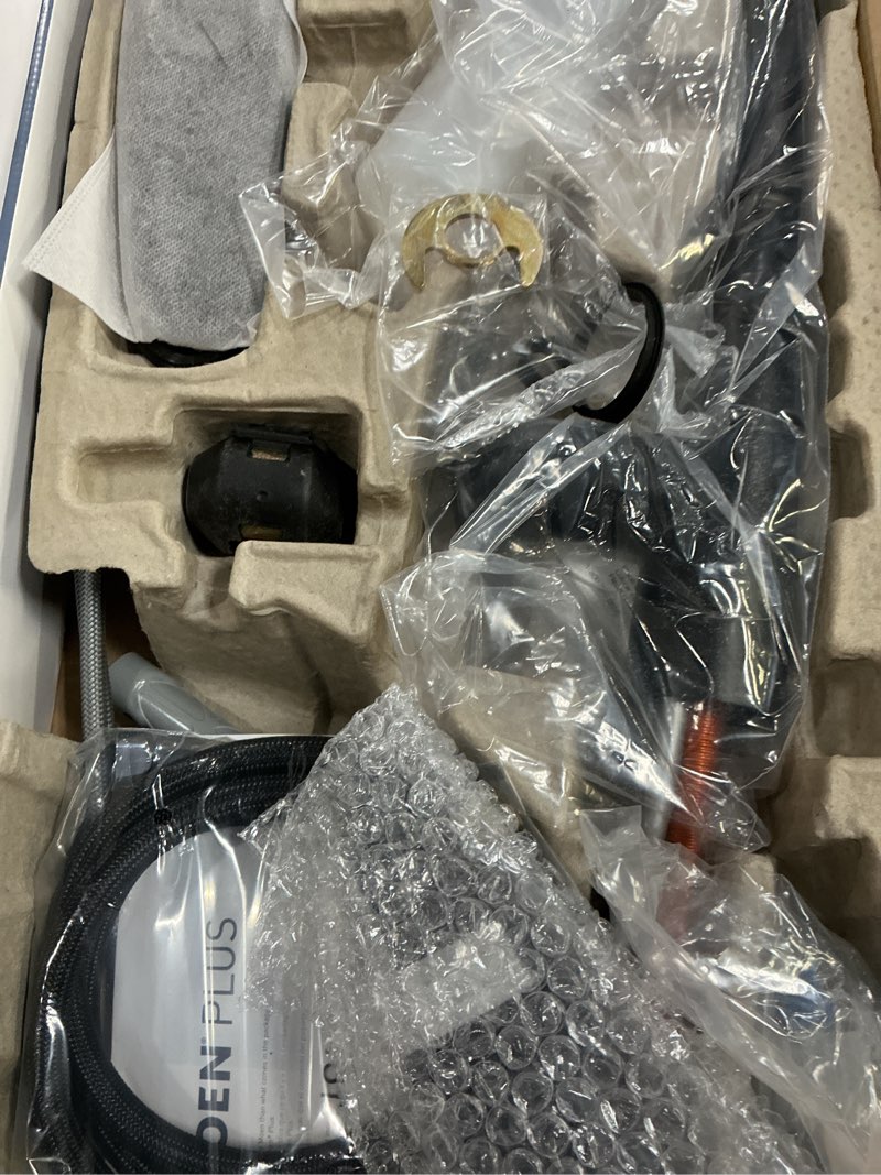 Condition photo showing As Is for moen reyes matte black pulldown kitchen faucet with soap dispenser and power boost, transitional kitchen faucet, one-handle high arc, easy installation, 87932bl