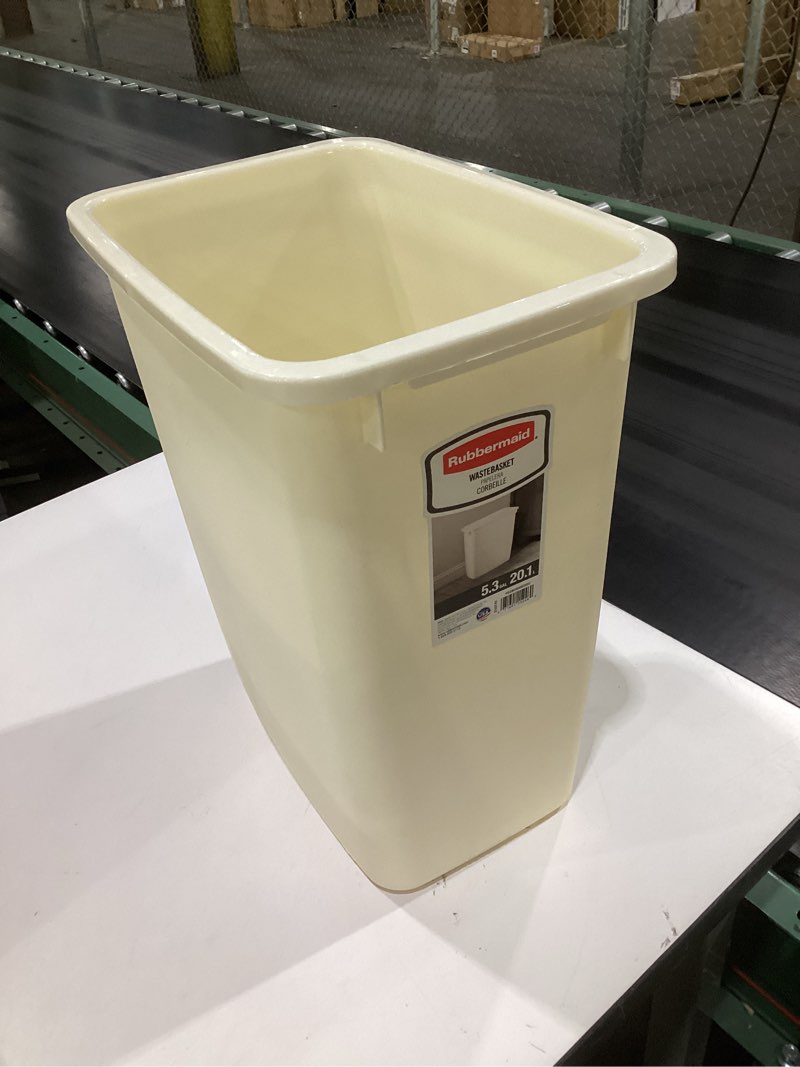 Condition photo showing Good Condition for rubbermaid 21 quart traditional kitchen bathroom and office rectangular plastic open wastebasket trash can bisque 1 pack