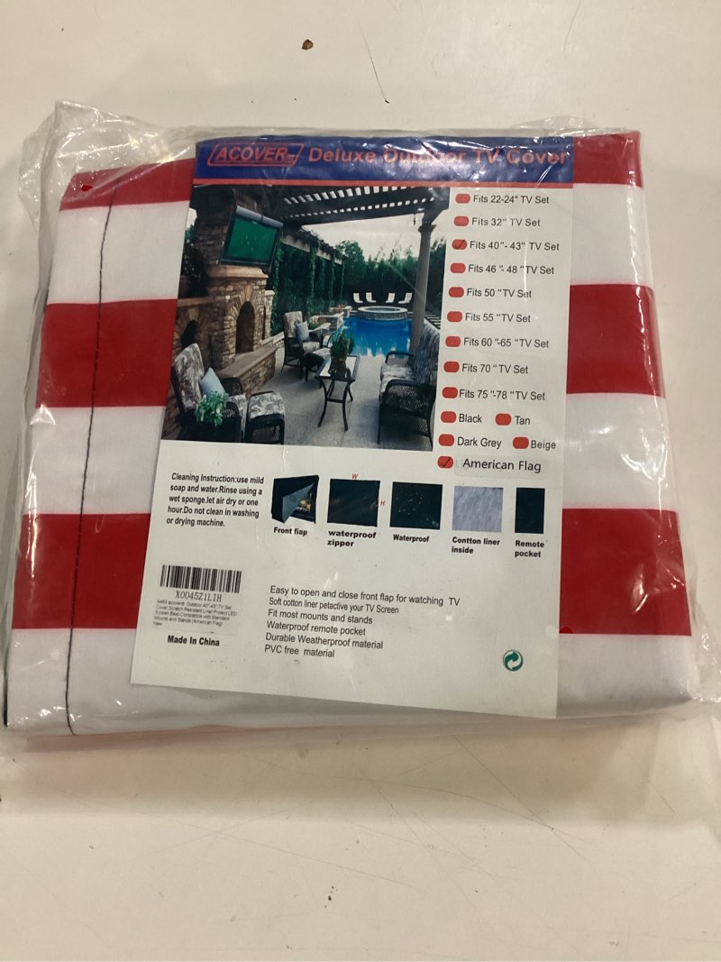 Condition photo showing New/Like New for Outdoor 40"-43" TV Set Cover,Scratch Resistant Liner Protect LED Screen Best-Compatible with Standard Mounts and Stands (American Flag)