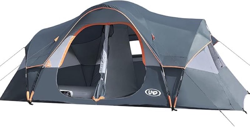 (Similar)UNP Camping Tent 10-Person-Family Tents, Parties, Music Festival Tent, Big, Easy Up, 5 Large Mesh Windows, Double Layer, 2 Room, Waterproof, Weather Resistant, 18ft x 9ft x78in