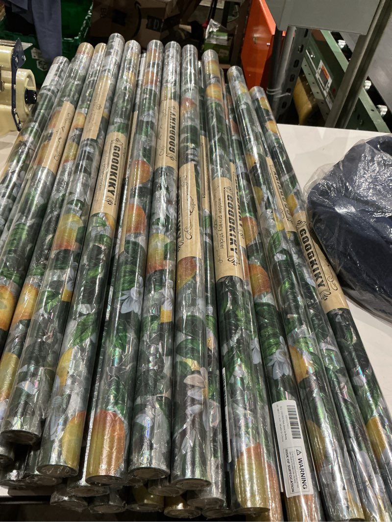 Condition photo showing Good Condition for stained glass window film, rainbow privacy, one way decorative tint, static cling, renter friendly for home bathroom door rainbow lemon tree 35.5*78.5