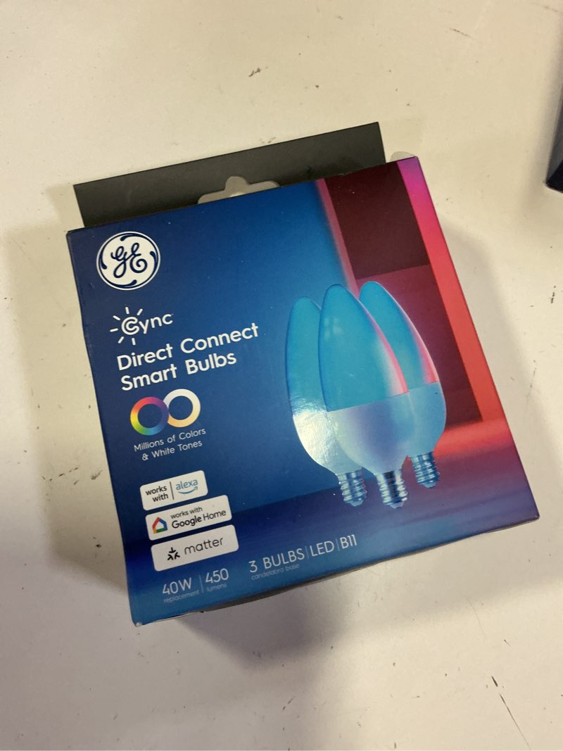 Condition photo showing New/Like New for ge cync smart led light bulbs, color changing decorative light bulbs, indoor wifi lights, matter compatible, compatible with alexa and google home, candelabra base (3 pack)