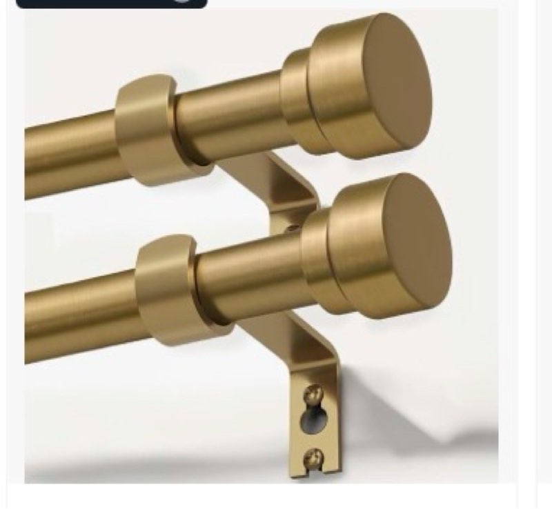 2 pack brass gold curtain rods set for windows 48 to 84 heavy duty 1" diameter adjustable window sin