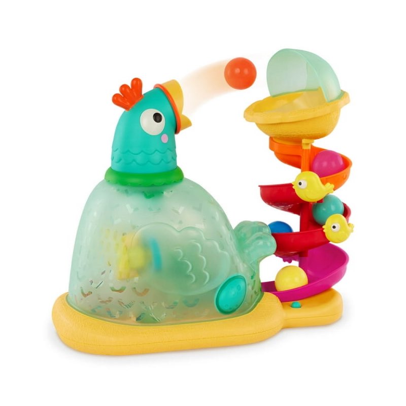 battat pop-a-doodle-doo chicken ball popper with music lights, baby and toddler toys