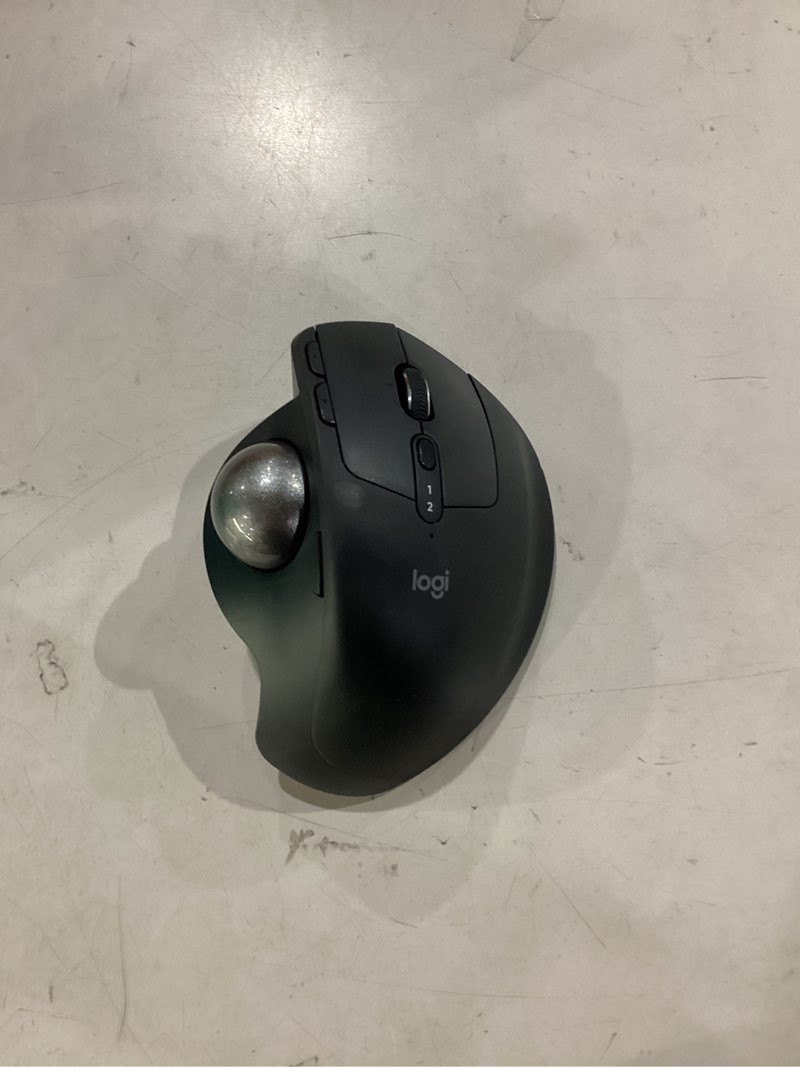 Condition photo showing As Is for *missing usb connector* logitech mx ergo s advanced wireless trackball mouse, usb-c rechargeable wireless ergonomic mouse with bluetooth and encrypted dongle, 6 programmable buttons, for pc/mac - graphite