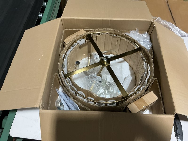 Condition photo showing Good Condition for mexo farmhouse crystal convertible chandelier and semi flush mount lighting gold cylinder drum shade pendant for kitchen island dining room bedroom hallway gold-4 lights