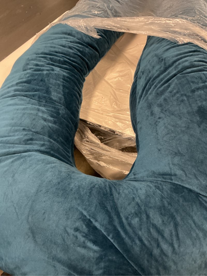Condition photo showing As Is for Amagoing 55 inches Pregnancy Pillows for Sleeping, U Shaped Maternity Full Body Pillow for Pregnant Women with Hip, Leg, Back, Belly Support, Removable Washable Velvet Cover (Teal Green)