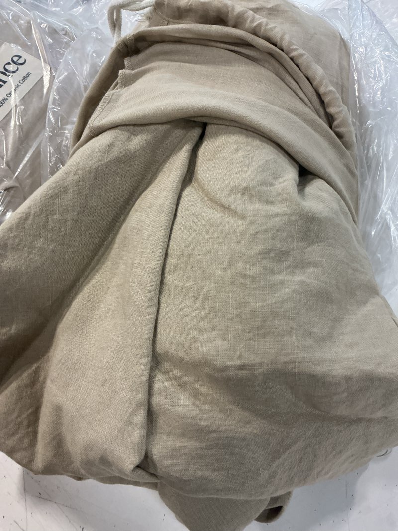 Condition photo showing As Is for european linen duvet cover, king/cal king, toffee