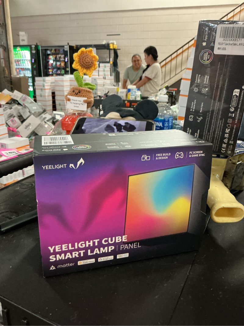 Condition photo showing New/Like New for yeelight cube smart table ambient lamp, panel light, 16 million colors option, rgb individual addressable, dynamic lighting, music flow, wifi connected, app control, cube*1, adapter*1
