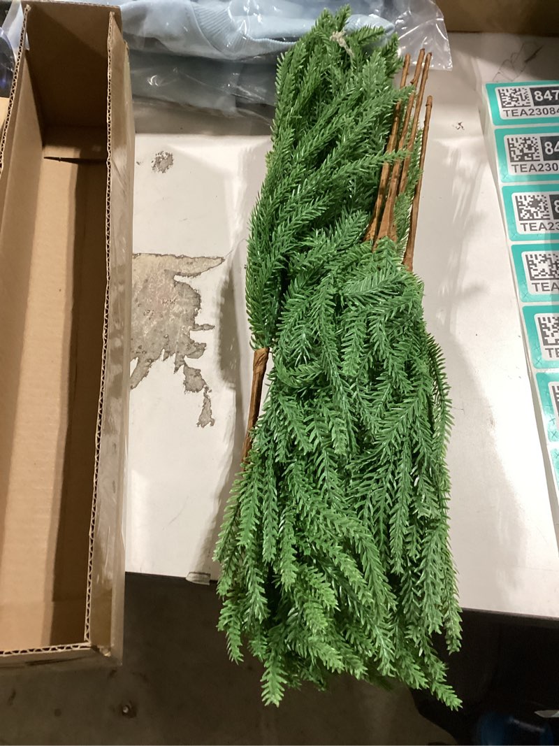 Condition photo showing New/Like New for Christmas Norfolk Pine Stems -18Inch Artificial Christmas Green Plants Branch Faux Greenery Branches Pine Picks for Vase DIY Crafts Xmas Garland Wreath Indoor Outdoor Home Holiday Decor (8)