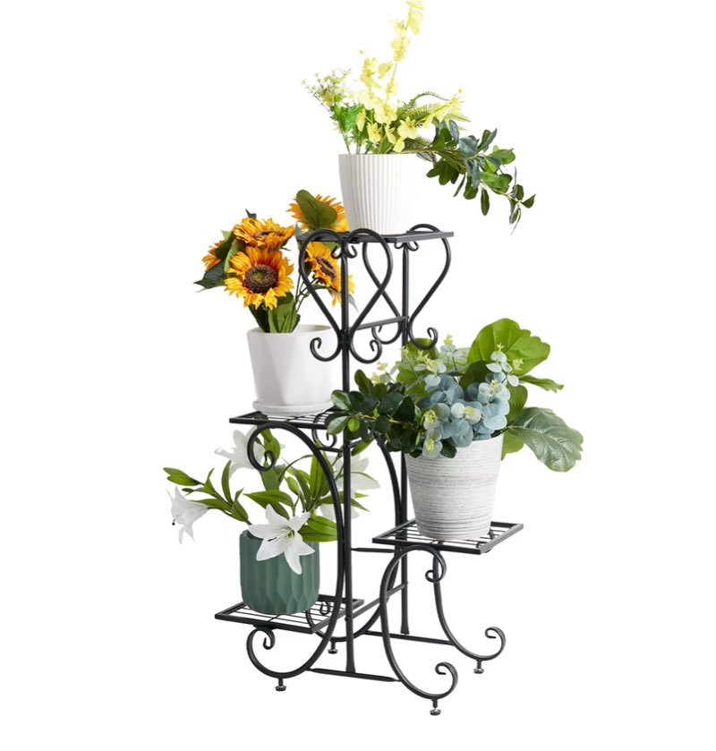 Unho Metal Plant Stand Garden Plants Pot Shelf 4 Tier Flower Stand Plant Display Rack Herb Holder for Balcony Living Room Patio