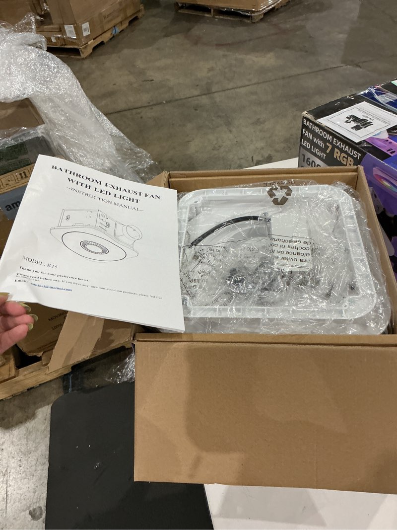 Condition photo showing New/Like New for bathroom exhaust fan with light, 36w quiet vent fan - 160 cfm & 1.0 sone, 1500lm led light (3000k/4000k/5000k) - 5 brightness adjustable, 7 rgb modes & nightlight, remote control, easy to install white