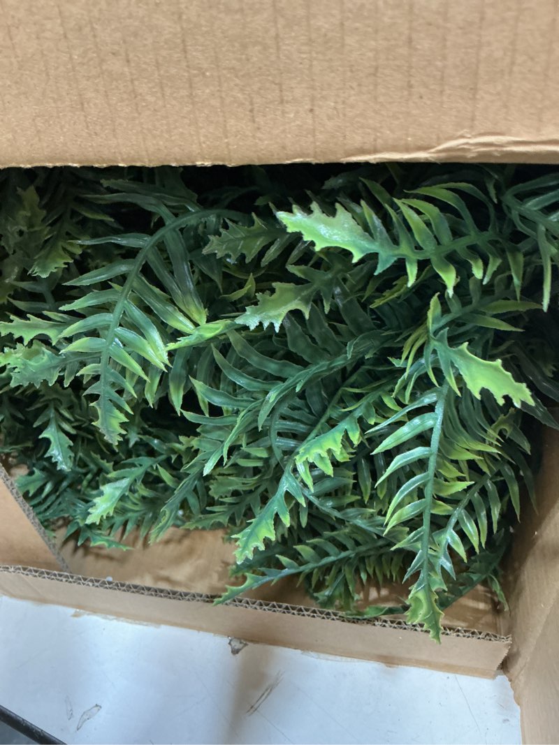 Condition photo showing Good Condition for outdoor fake hanging fern – artificial hanging ferns 2 pack, large faux boston fern bushes, uv resistant outdoor hanging plants for front porch, patio & indoor decor green