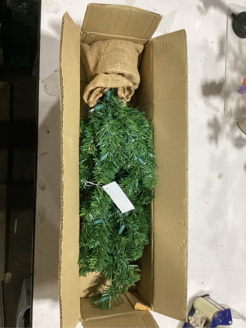 Condition photo showing Good Condition for 2' small christmas tree with burlap base | realistic christmas green tips | indoor/outdoor use | holiday & christmas décor | office tree | perfect for kids, children bedroom tree