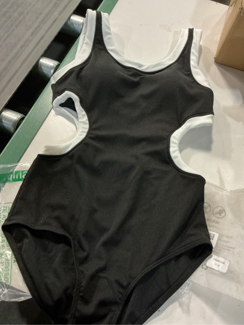 Condition photo showing Good Condition for weixinbuy girls swimsuit one piece bathing suit for girls cut out swim suit color block padded swimwear for teens 9-16y 13-14 years black