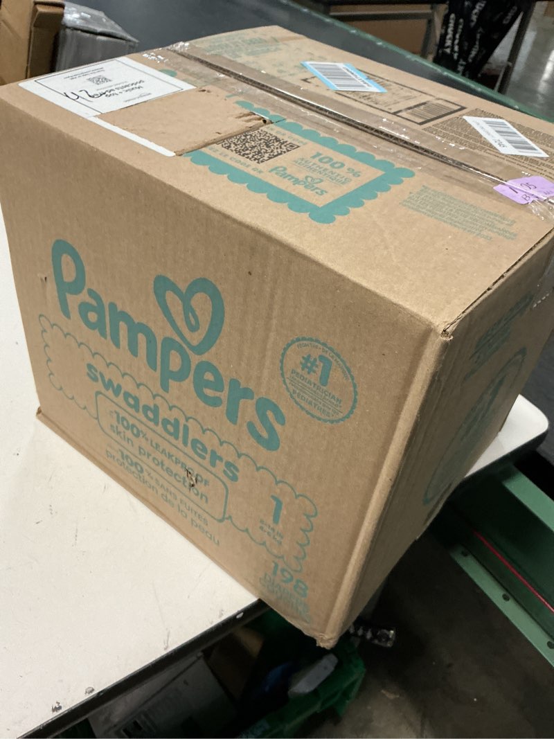 Condition photo showing New/Like New for pampers swaddlers diapers, size 1 (8-14 lbs), 198 count, absorbent, keeps baby dry and comfortable, skin safe disposable baby diaper (packaging may vary)