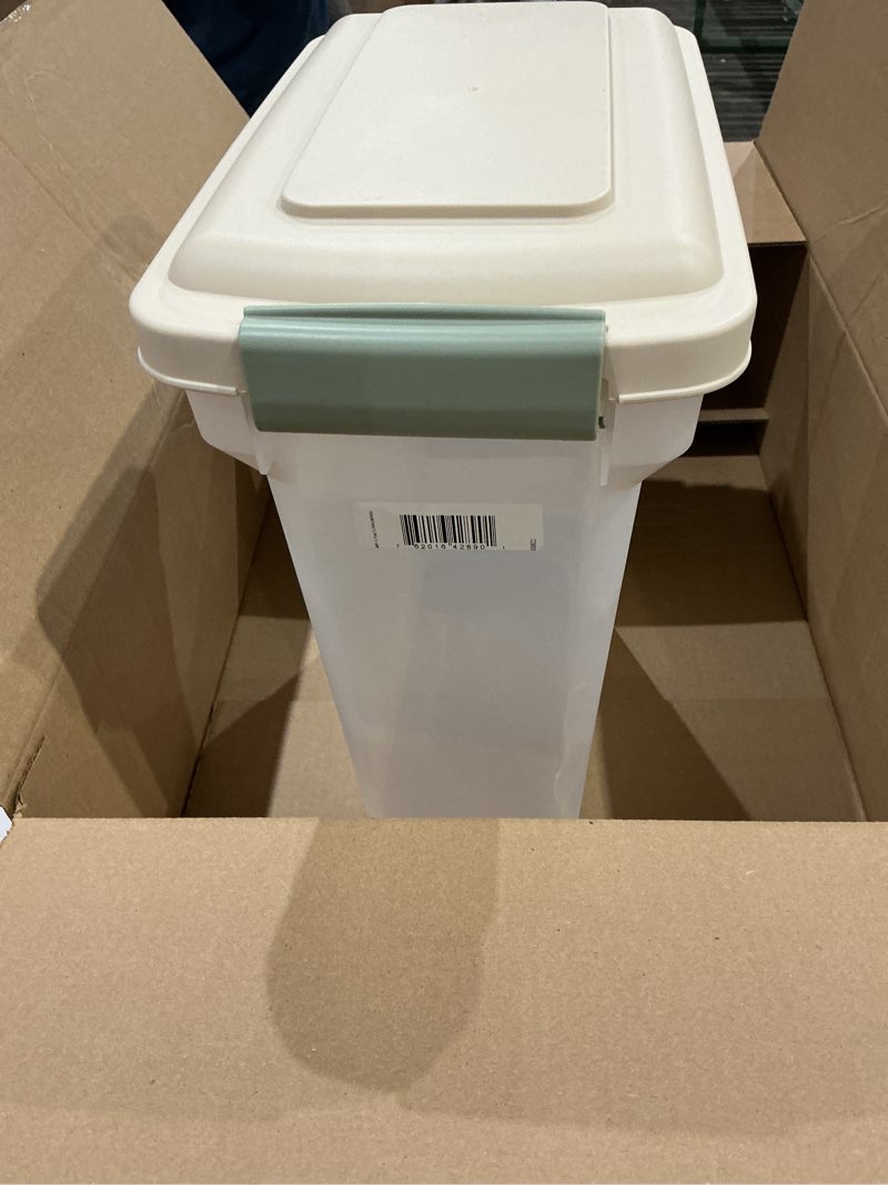 Condition photo showing Good Condition for iris usa dog food storage container, airtight lid, up to 13 pounds pet food storage, versatile pet food bin, treats, bpa free, almond