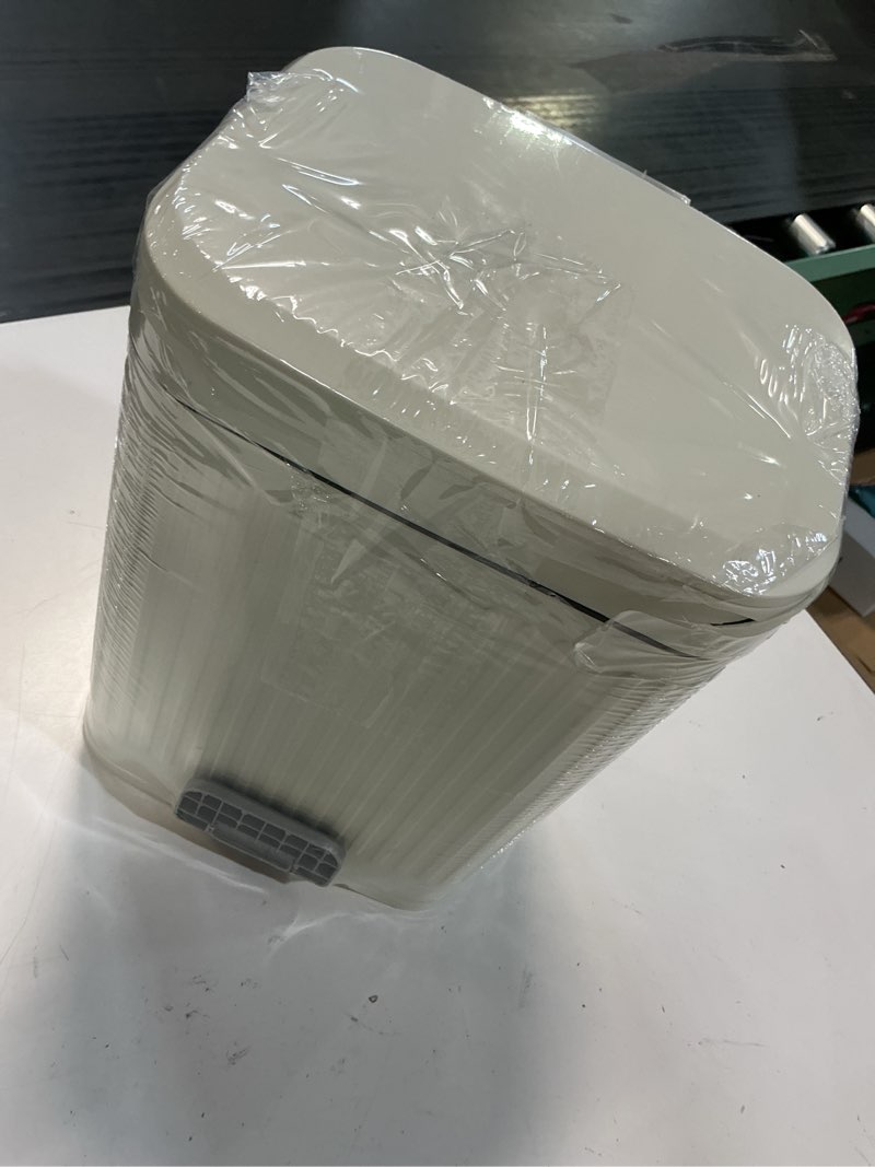 Condition photo showing Good Condition for rejomiik small bathroom trash can with lid 2.1 gallon soft close step slim garbage can waste bin for office, bedroom, kitchen, cream 2.1 gallon cream