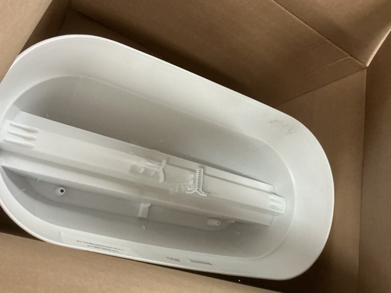 Condition photo showing As Is for bloomers railing planter with drainage holes – 24" weatherproof resin planter – polyethylene plastic - white white 24.3 × 10.5 × 9.5 inches