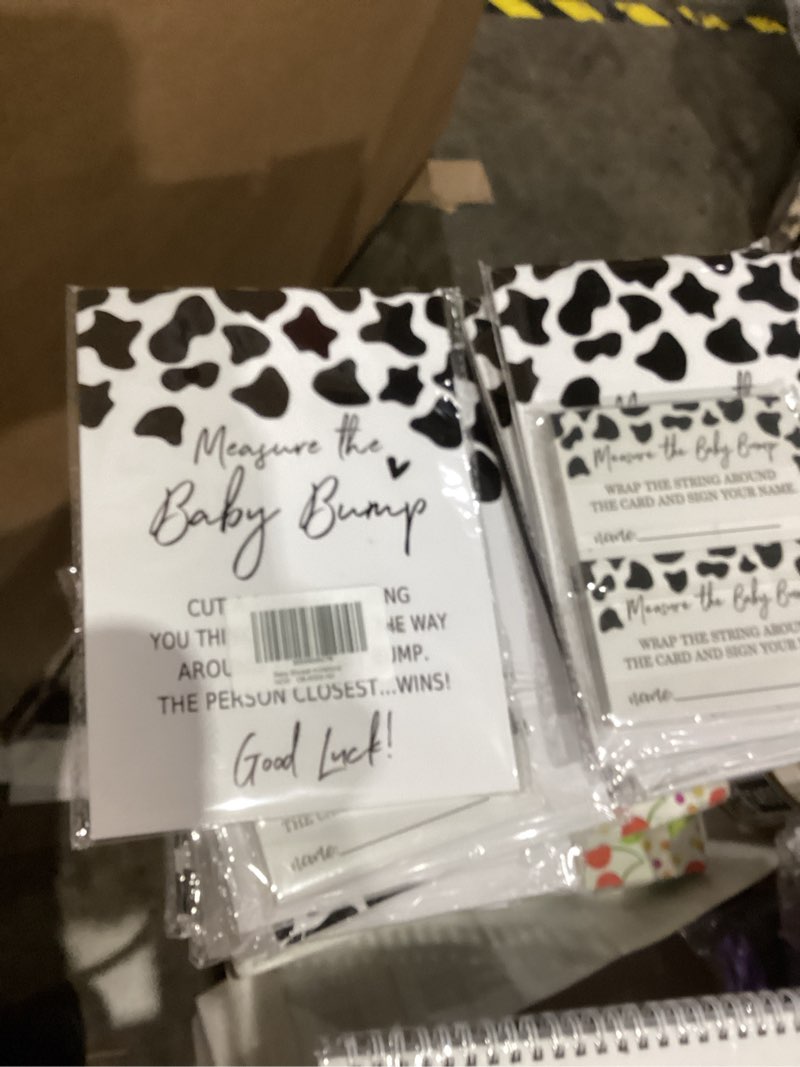 Condition photo showing New/Like New for Baby Shower Games Measure the Baby Bump Sign, How Big is Mommy's Belly Party Favors Supplies, 5x7 Inch Kraft Standing Sign and 50 Guessing Cards, Holy Cow, Boho Highland Cow Multicolor