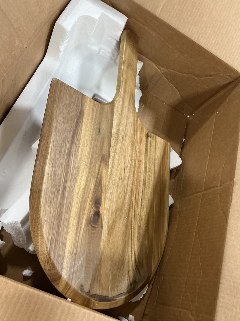 Condition photo showing As Is for PICNIC TIME Acacia Wood Pizza Spatula Peel, Serving Pizza Paddle with Tapered Handle for Comfort and Steady Grip, Bread Peel and Oven Accessories, Flat Paddle with Beveled Edge (Acacia Wood)