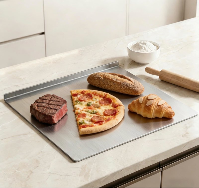 extra large 304 stainless steel cutting board with lip, metal pastry kneading mat for baking,chopping board for kitchen, countertop protector for meat, veggies,fruits non toxic (19.6"×23.6"(50×60cm))