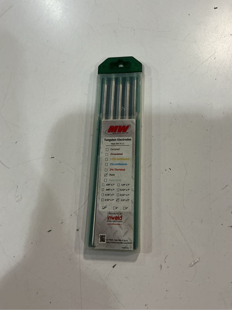 Condition photo showing Good Condition for green-pure 1/4 x 7" tungsten-(2) 5 pc/pack-aws a5.12 ewp