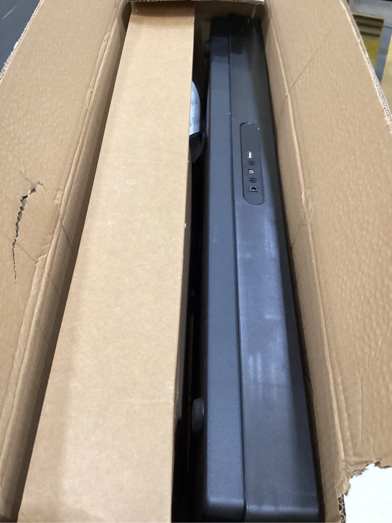 Condition photo showing As Is for 61 key portable electronic keyboard piano w/lighted full size keys, lcd, headphones, x-stand, stool, music rest, microphone, note stickers, built-in speakers,3 teaching modes