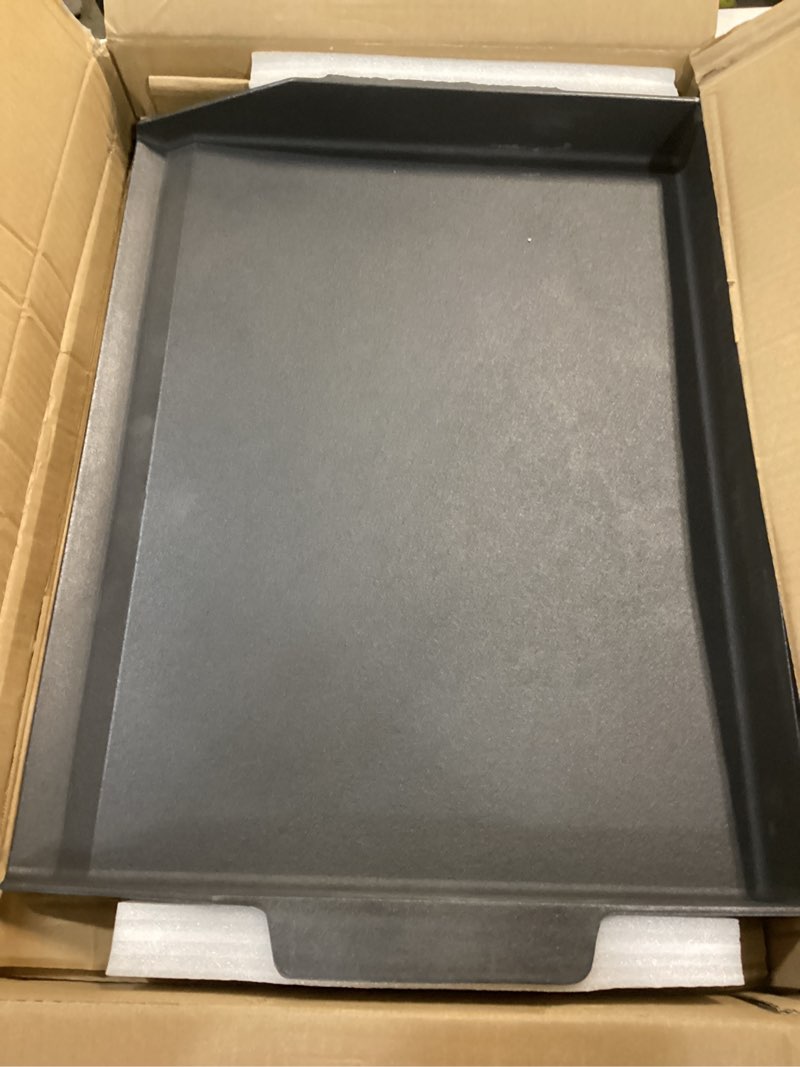 Condition photo showing As Is for Cast Iron Griddle for Gas Grill Stove Top Plate Universal Flat Griddle Insert Stovetop Skillet Charcoal Electric Range Oven Large Cooking Pan Replacement Outdoor Camp Camping Part 23" x 16" 23" x 16" x 3"