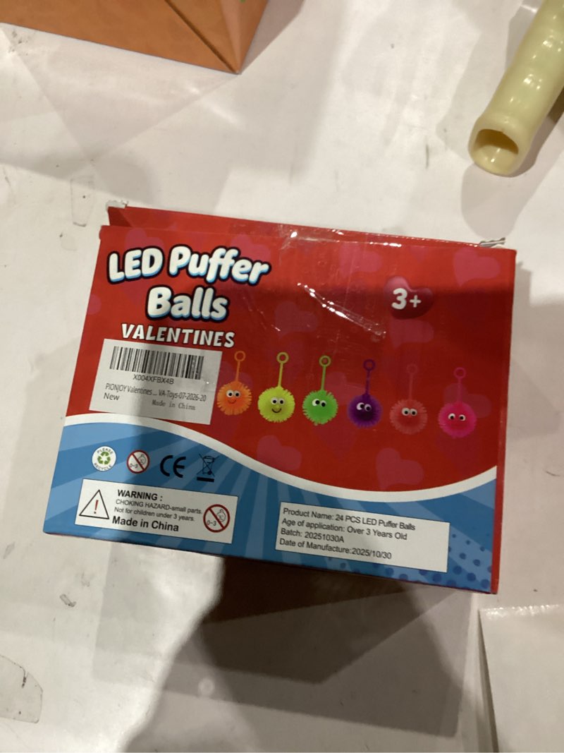 Condition photo showing New/Like New for 24 Pack Valentines LED Puffy Ball Toys ,Valentines Day Gifts with Valentine Cards Flashing Spiky Ball Toys Bulk Stress Relief School Classroom Prizes for Kids Boy Girl Exchange Gifts Party Favors