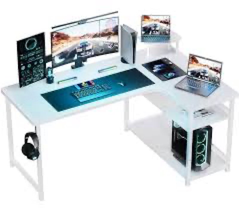 L-shape Gaming Desk, Carbon Fiber Computer Desk with Monitor Arm, Gaming Table for Home Office Desks, Easy To Assembly