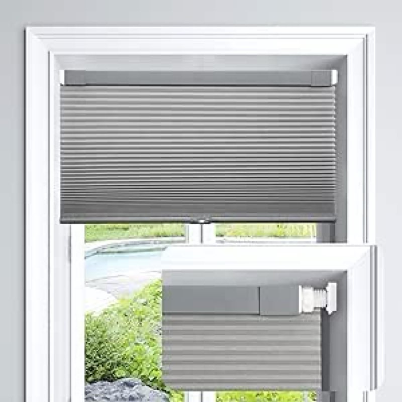 LazBlinds Cordless Cellular Shades, No Tools No Drill Light Filtering Honeycomb Shades Pleated Blinds for Windows,  46.5\\\" W× 48\\\" H, Light Grey