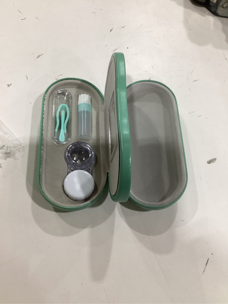 Condition photo showing As Is for Eyeglass Case Double Sided Travel Size Cute Portable Contact Lens Box 2 in 1 Multifunction With Tool for Daily Outdoor Office E-Green-2