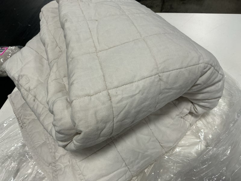 Condition photo showing As Is for european linen box quilt, twin, sand