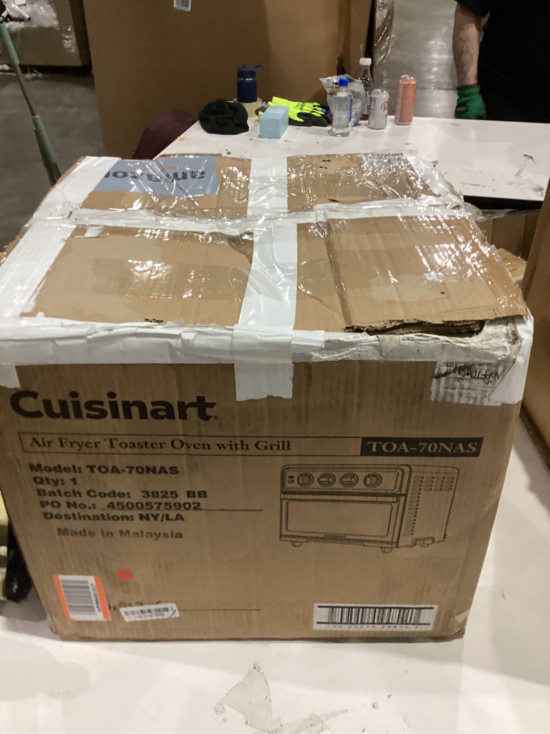 Condition photo showing As Is for Cuisinart Air Fryer Toaster Oven, 1800W, 8-in-1 with Air Fry, Convection, Broil & Warm, 0.6 Cubic Feet, 60-Minute Timer, TOA-70NAS, Stainless Steel Stainless Steel Convection Toaster Air Fryer Oven w/ Grill