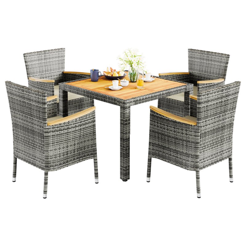 CY5-Z3-2-VN Walsunny 5 Pieces/ 7 Pieces Patio Dining Set, Square Wood Table