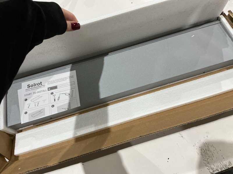 Condition photo showing Good Condition for floating shelves for wall decor, long wall mounted storage shelf for bedroom, living room, bathroom, kitchen, nursery, modern display picture ledge shelf with lip set of 2-24 inches, grey grey 23.6in