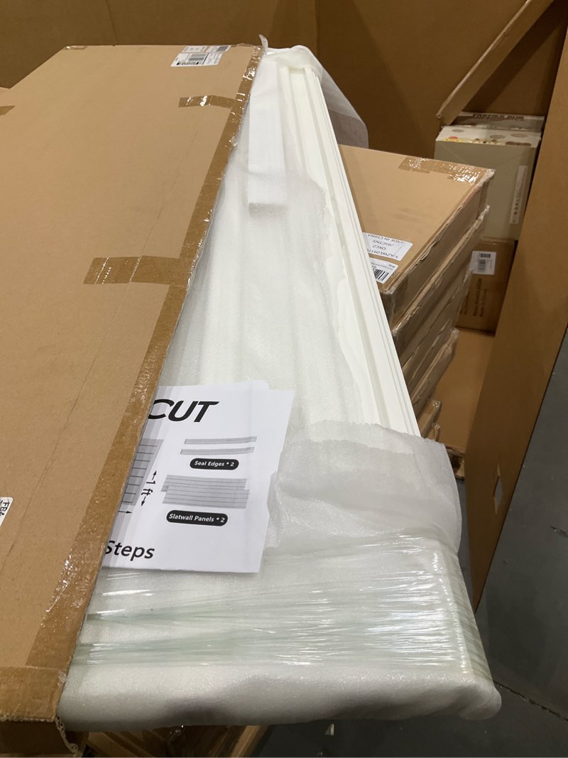 Condition photo showing Good Condition for heavy-duty slat wall paneling 4x2 ft, pvc slatwall panel garage wall organizer mounted storage system, easy-to-install adjustable, compatible with most accessories, for garage, home, store - white 1x4 ft