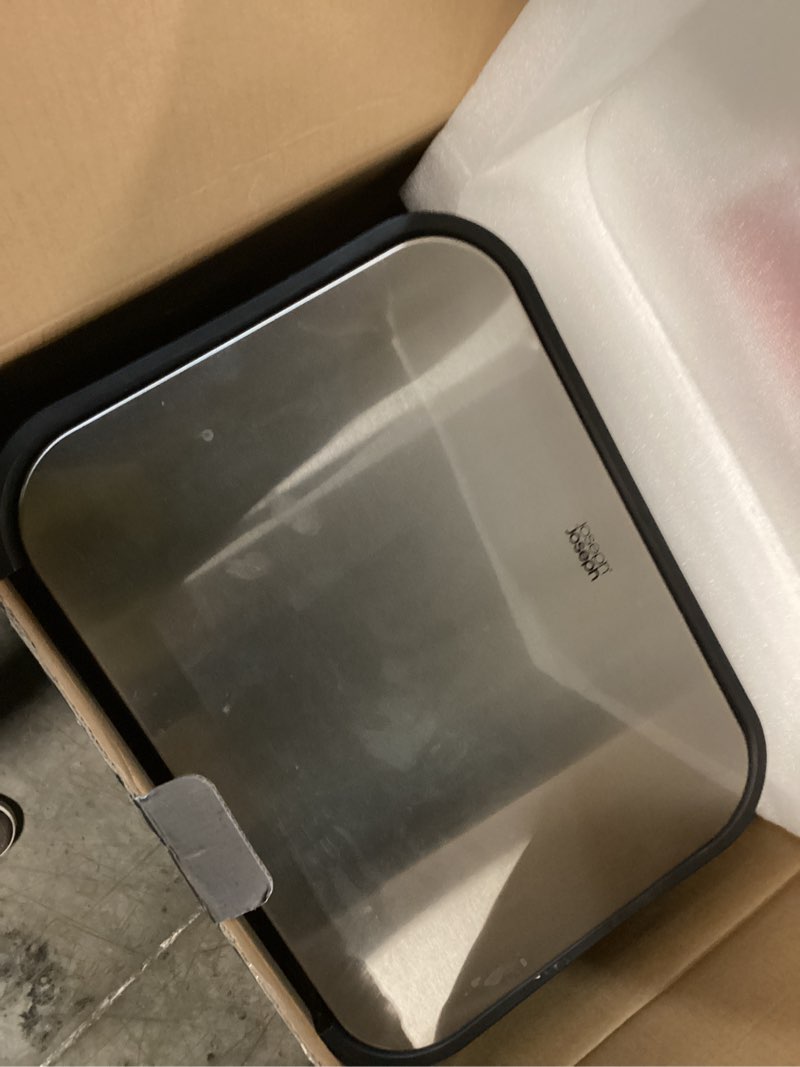Condition photo showing As Is for Joseph Joseph Intelligent Waste Titan Trash Can Compactor with Odor Filter, Holds Up to 90L After Compaction, Stainless Steel, 30L 30L Stainless Steel