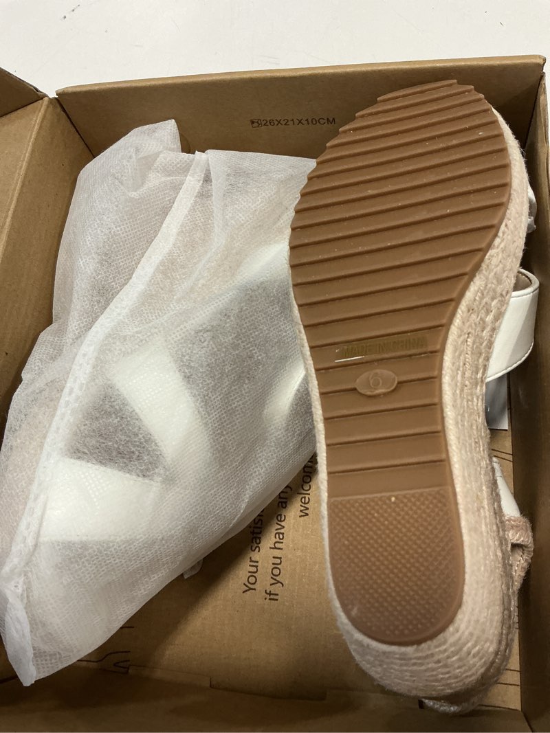 Condition photo showing Good Condition for mikarka women's espadrille wedge sandals: ankle strap platform open toe wedges - stylish high heel dressy summer wedges for women, inspired by espadrilles 6 white pu