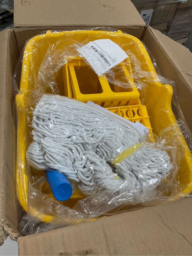 Condition photo showing Good Condition for 35 Qt Commercial Mop Bucket with Side Press Wringer on Wheels,Heavy Duty Industrial Mop and Bucket Set for Floor Cleaning,Including 1 Wet Floor Caution Sign for Household,Business,Yellow