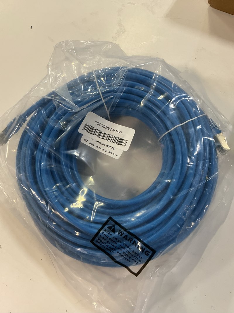 Condition photo showing New/Like New for cat 7 ethernet cable 100 ft, 10gbps high speed internet cord, sftp shielded, ofc pure copper, cat7 rj45 lan network cable compatible with pc, laptop, ps5, xbox modem, router, poe, blue cable 100ft blue