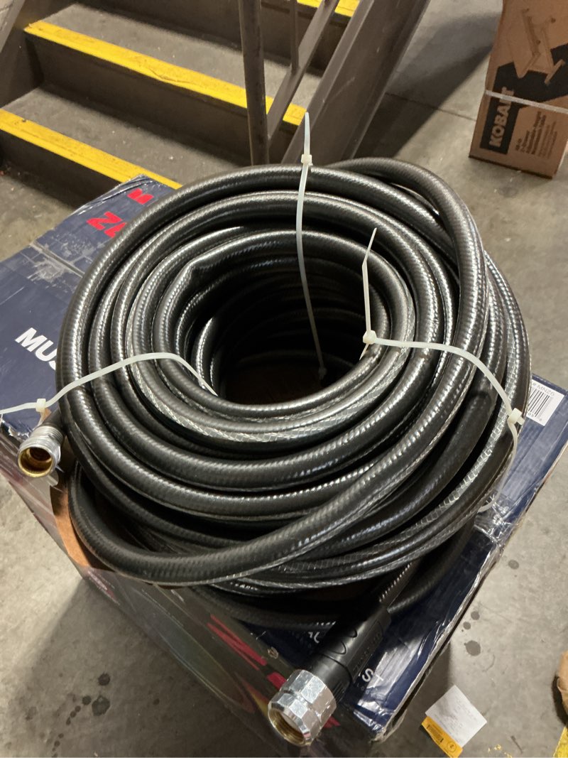 Condition photo showing As Is for neverkink teknor apex 5/8-in x 100-ft heavy-duty kink free vinyl gray coiled hose
