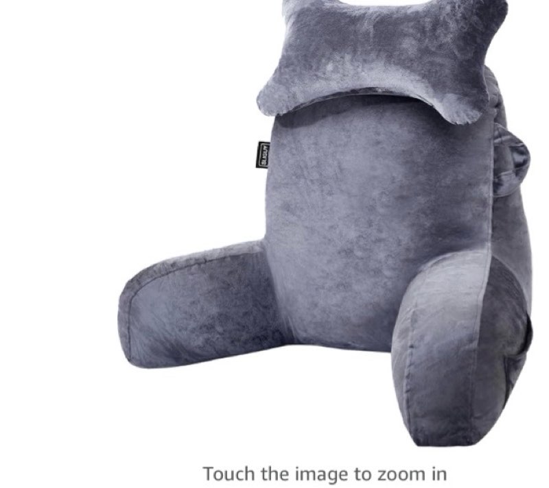 SLIGUY Reading Pillow for Sitting in Bed Couch Adult, Back Pillow with arm Support and Pockets, Adult Back Pillow Bed Chair for Bed Rest, Reading, Watching TV, Gaming for Boys and Girls Dark Grey